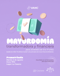 El curso de Mayordomía Transformadora y Financiera para JÓVENES nos enseñará los preceptos que Dios dejó escritos en la Biblia y nos dará herramientas para mejorar las finanzas y afrontar con valentía la crisis.